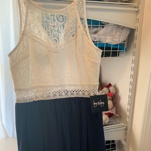 White/cream and navy detailed dress
